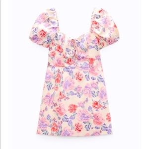 ZARA Lace Up Floral Print Dress NWT XS